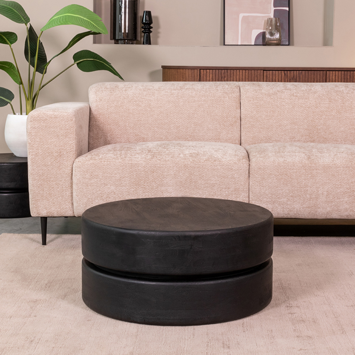 Table basse Milly - Ronde - Noir - Bois de mangue - Moderne - LABEL51