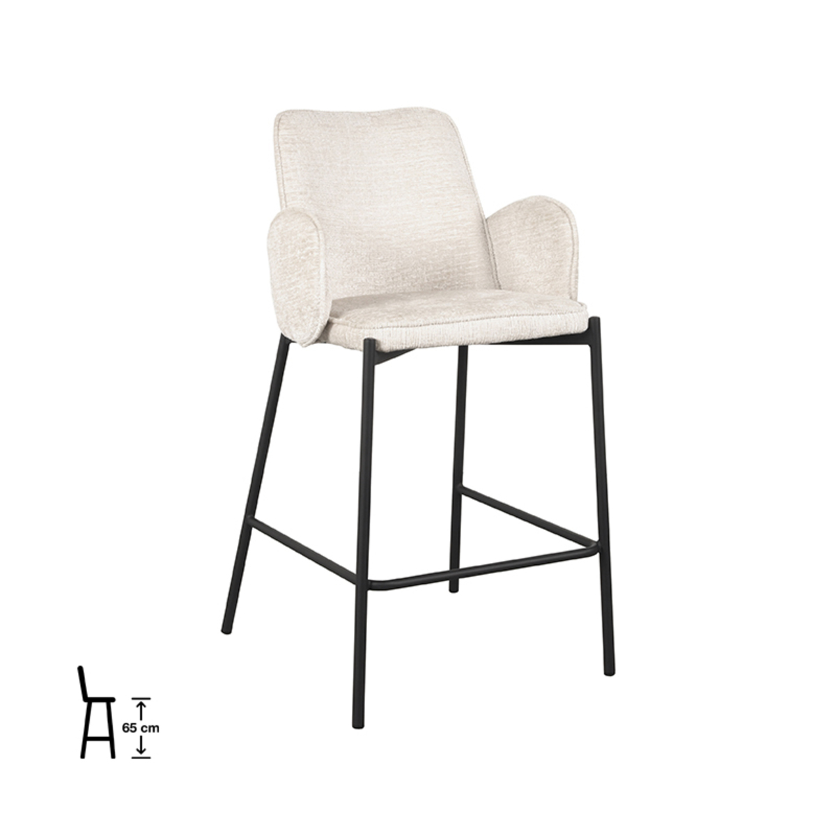 Tabouret de bar Joni - Hauteur du siège 65 - Accoudoir - Crème - Creme - Elegance - Rurale - LABEL51