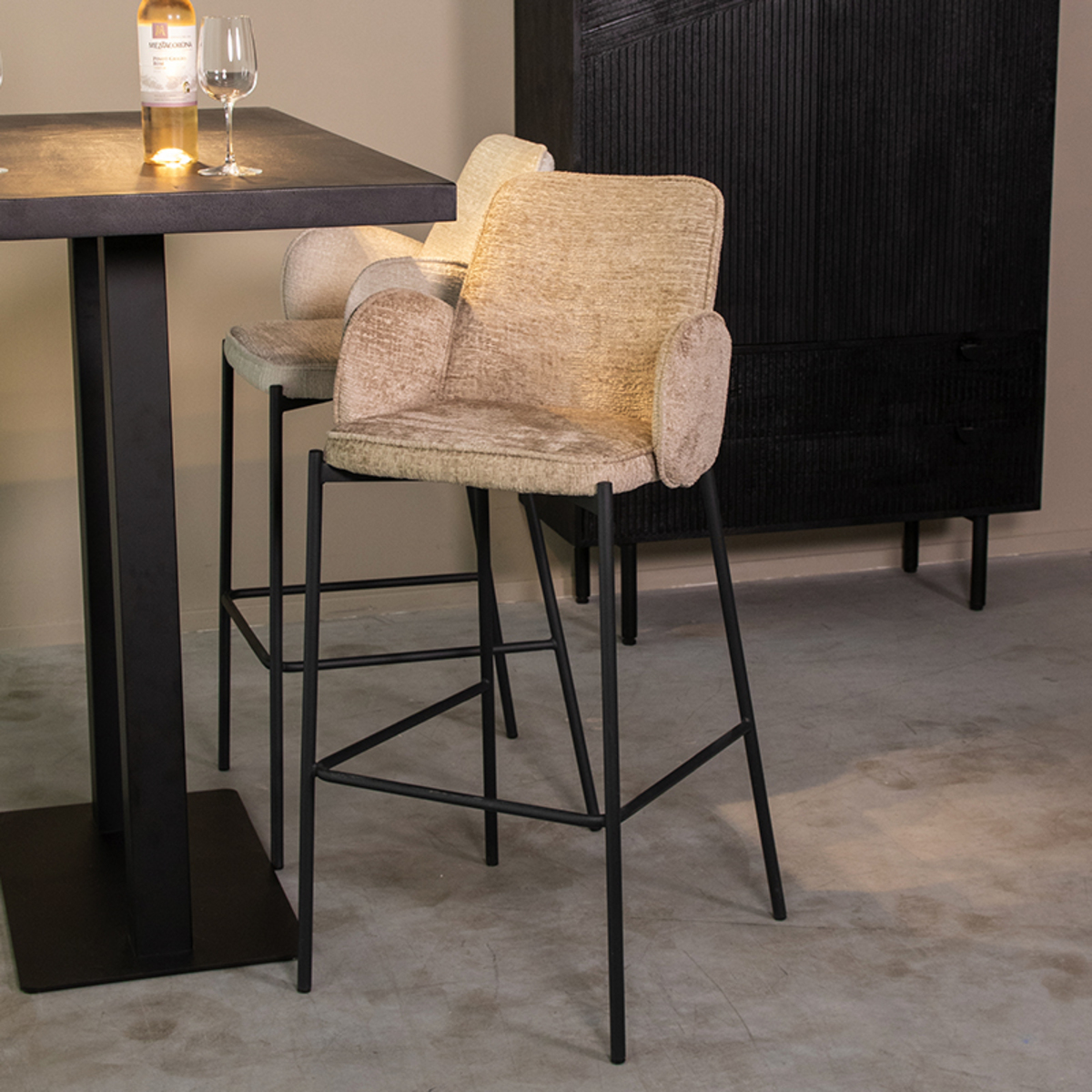 Tabouret de bar Joni - Hauteur du siège 78 - Accoudoir - Beige - Naturel Beige - Elegance - Moderne - LABEL51