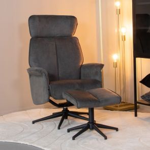 Relaxfauteuil Verdal + Hocker 77x79x109 cm Antraciet Cosmo Perspectief 360 v2