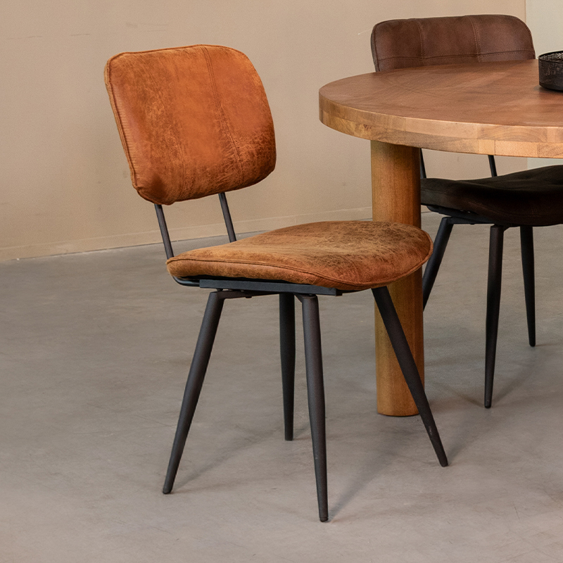 Chaise de salle à manger I_Fos - Cognac - Marron - Cuir - Sans accoudoir - Industriel - LABEL51