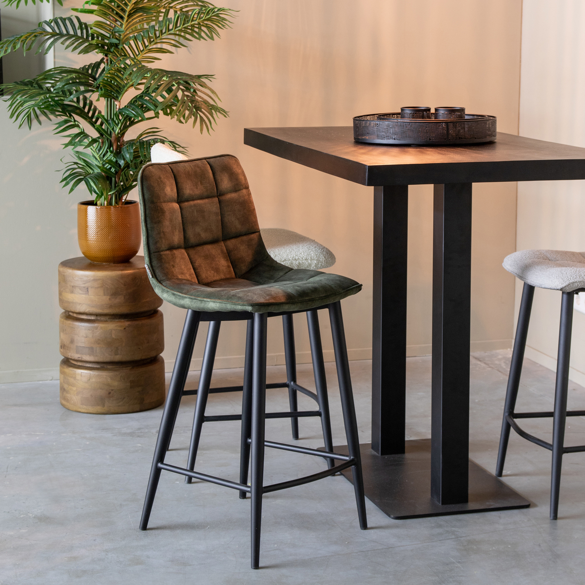 Tabouret de bar I_Jelt - Hoog - Hunter - Vert - Velours - Sans accoudoir - Moderne - LABEL51