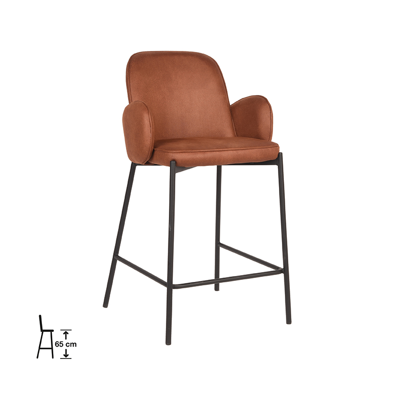 Tabouret de bar I_Jari - Laag - Accoudoir - Cognac - BRUIN - Microvezel - Industriel - LABEL51