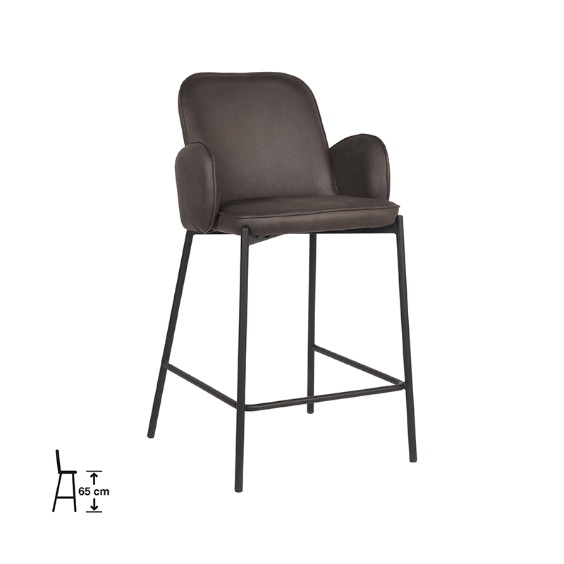 Tabouret de bar I_Jari - Laag - Accoudoir - Anthracite - Gris - Microvezel - Industriel - LABEL51