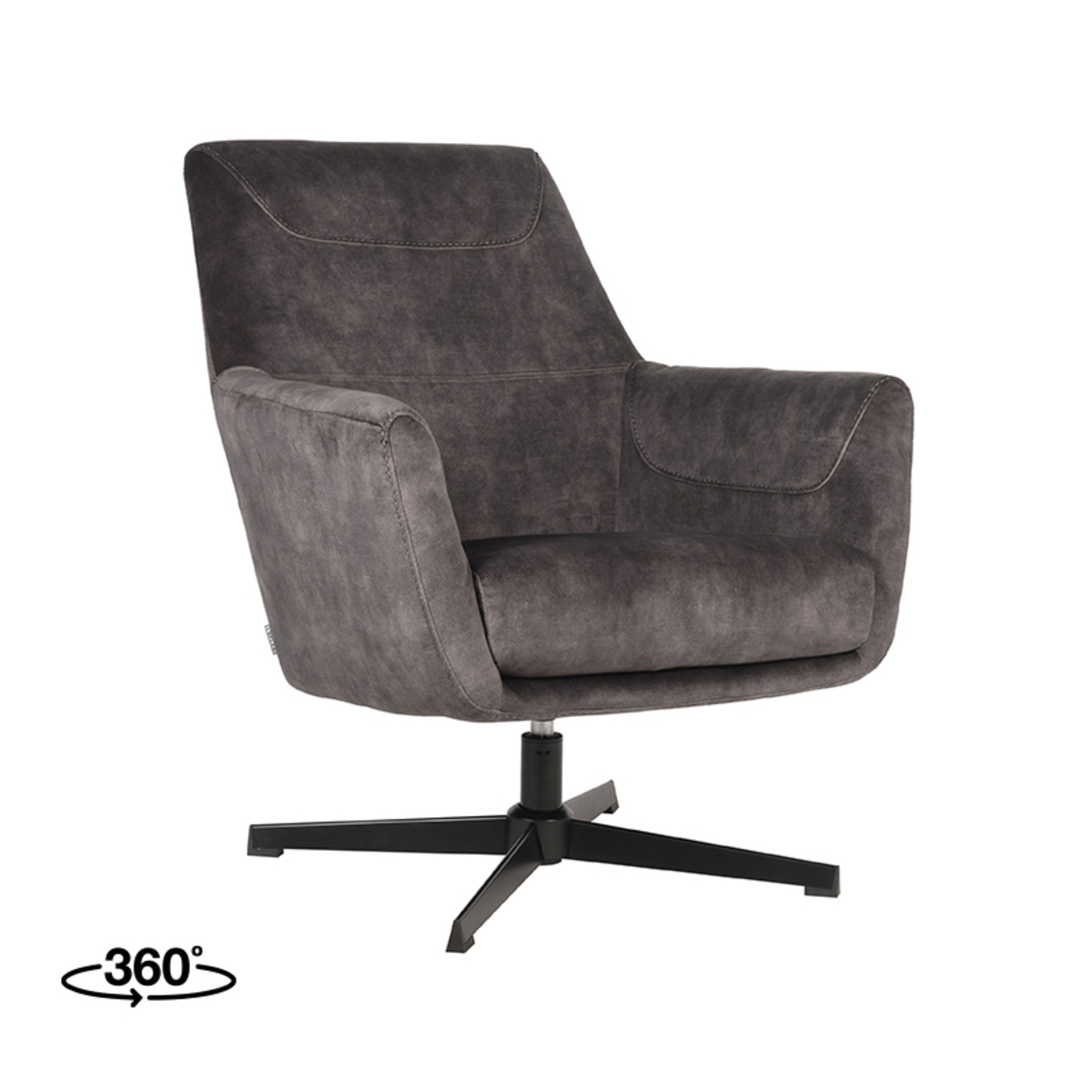 Fauteuil I_Toby - Pivotant - Accoudoir - Anthracite - GRIJS - Velours - Moderne - LABEL51