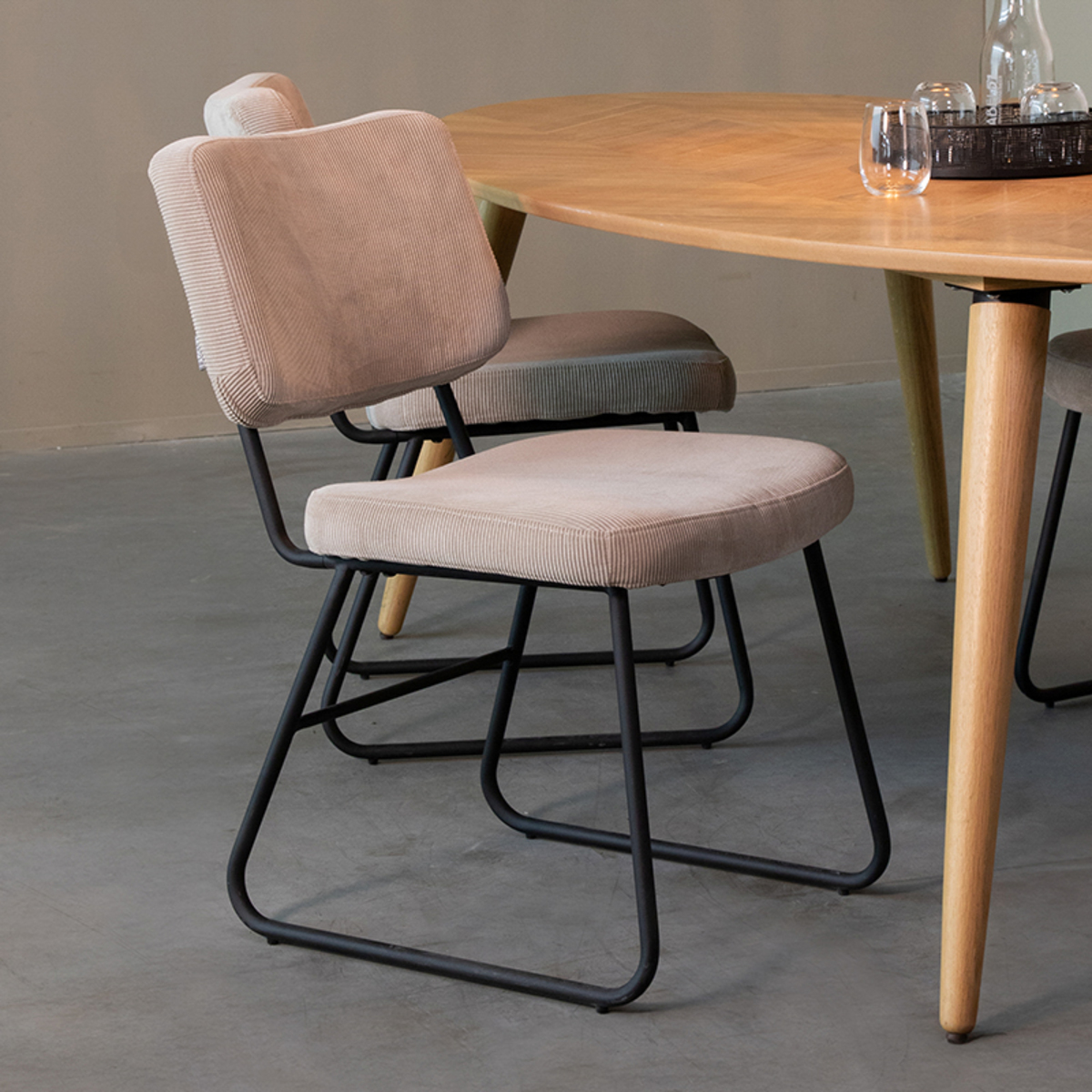 Chaise de salle à manger I_Noah - Naturel Beige - Ribcord - Sans accoudoir - Retro - LABEL51