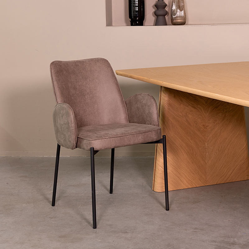 Chaise de salle à manger I_Joni - Accoudoir - Taupe - Marron - Micro Suede - Moderne - LABEL51