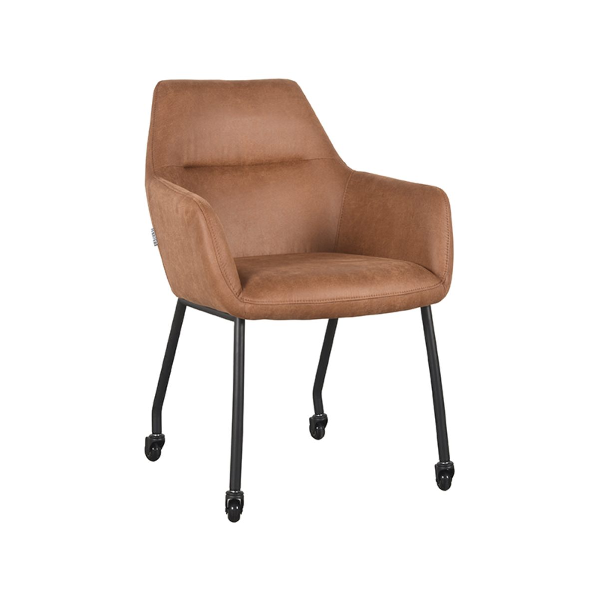 Chaise de salle à manger I_Lenny - Roulant - Accoudoir - Cognac - Marron - Micro Suede - Moderne - LABEL51