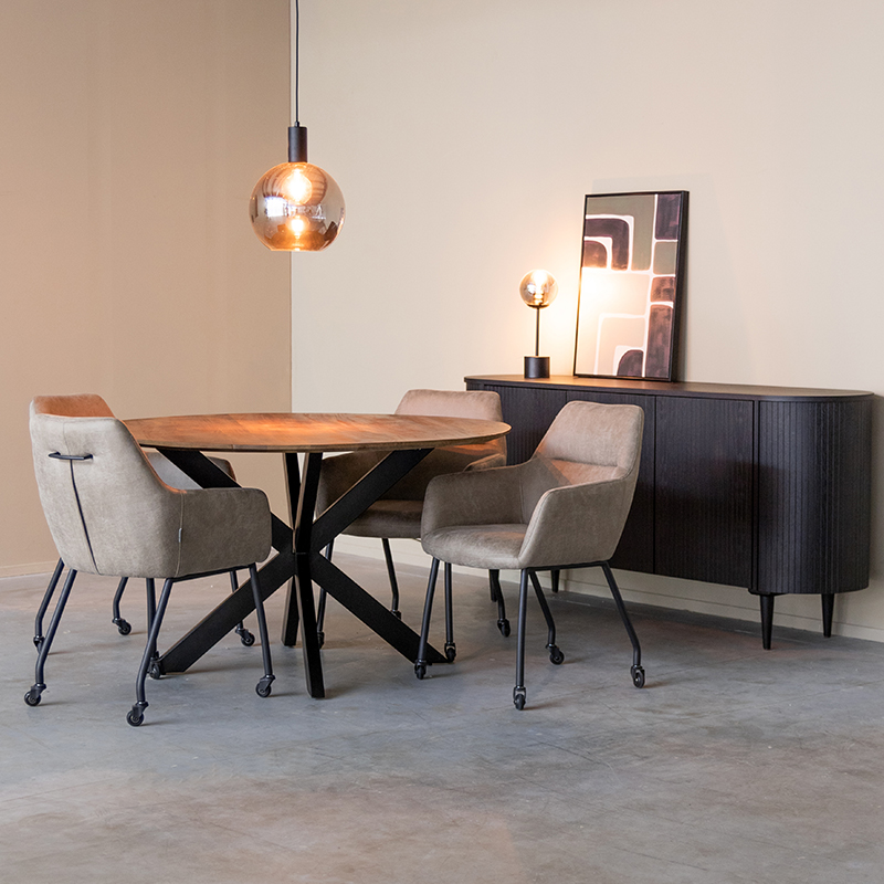 Chaise de salle à manger I_Lenny - Roulant - Accoudoir - Taupe - BRUIN - - Moderne - LABEL51