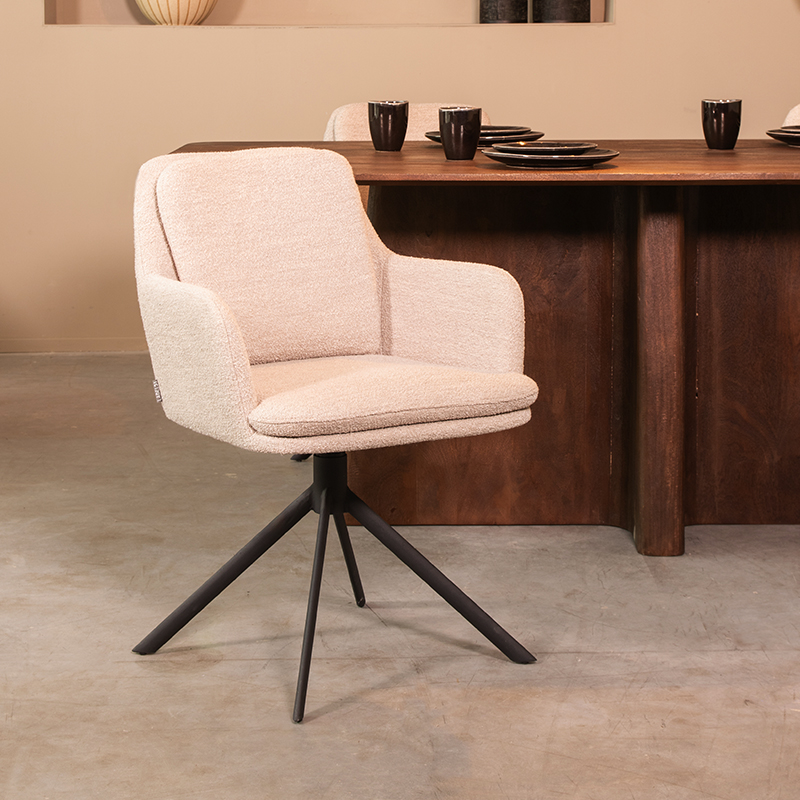 Chaise de salle à manger I_Joy - Pivotant - Accoudoir - Naturel Beige - Boucle - Rurale - LABEL51