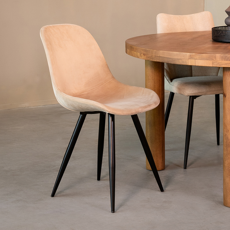 Chaise de salle à manger I_Capri - Siège baquet - Sable - Naturel Beige - Velours - Sans accoudoir - Rurale - LABEL51