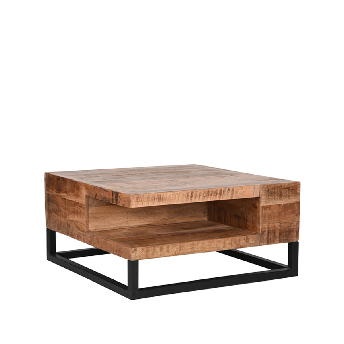 Table basse I_Cube - Équerre - Rough - Marron - Bois de mangue - Industriel - LABEL51