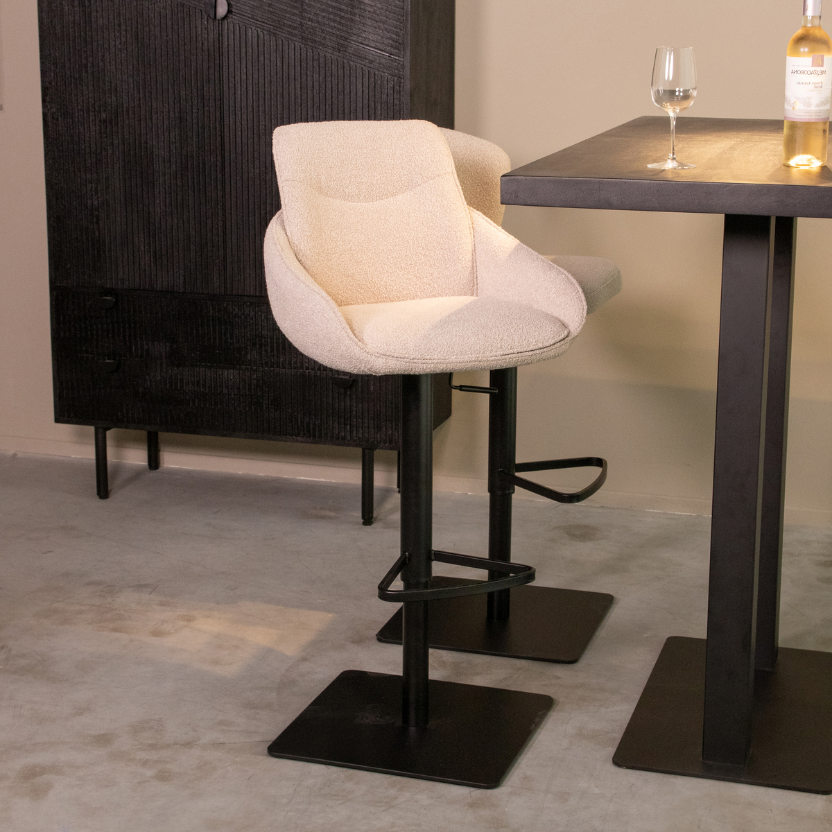 Tabouret de bar I_Beauty - Pivotant - Gaslift - Naturel Beige - Boucle - Sans accoudoir - Rurale - LABEL51