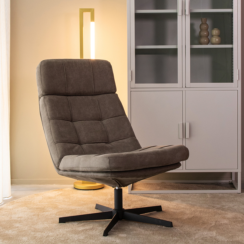 Fauteuil I_Alvar - Pivotant - Taupe - BRUIN - Micro Suede - Sans accoudoir - Moderne - LABEL51