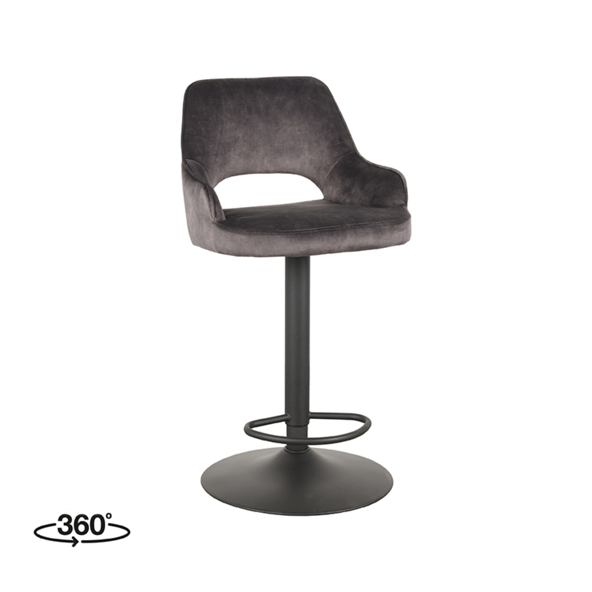 Tabouret de bar I_Fer - Gaslift - Accoudoir - Anthracite - Gris - Velours - Moderne - LABEL51