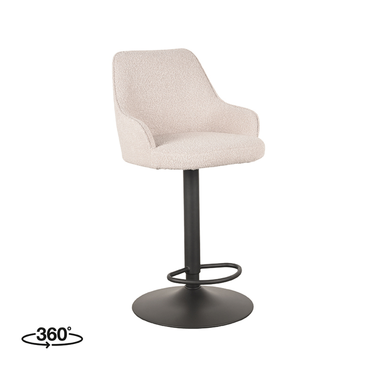 Tabouret de bar I_Fender - Pivotant - Gaslift - Accoudoir - Naturel Beige - Boucle - Rurale - LABEL51