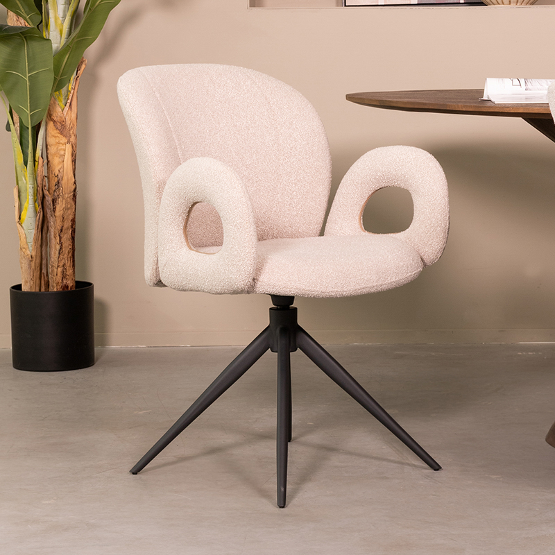 Chaise de salle à manger I_Neo - Pivotant - Accoudoir - Naturel Beige - - Rurale - LABEL51