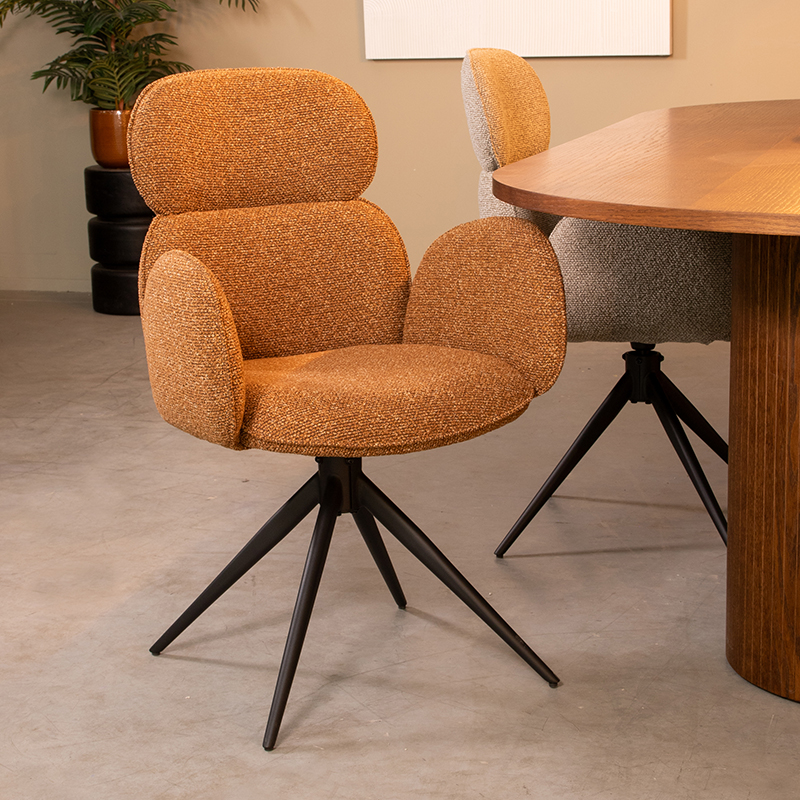 Chaise de salle à manger I_Vidar - Accoudoir - Coral - Orange - Royal Boucle - Moderne - LABEL51