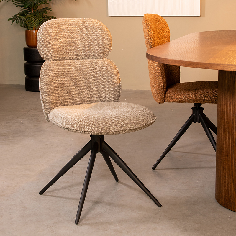 Chaise de salle à manger I_Finn - Pivotant - Mushroom - BRUIN - Royal Boucle - Sans accoudoir - Rurale - LABEL51