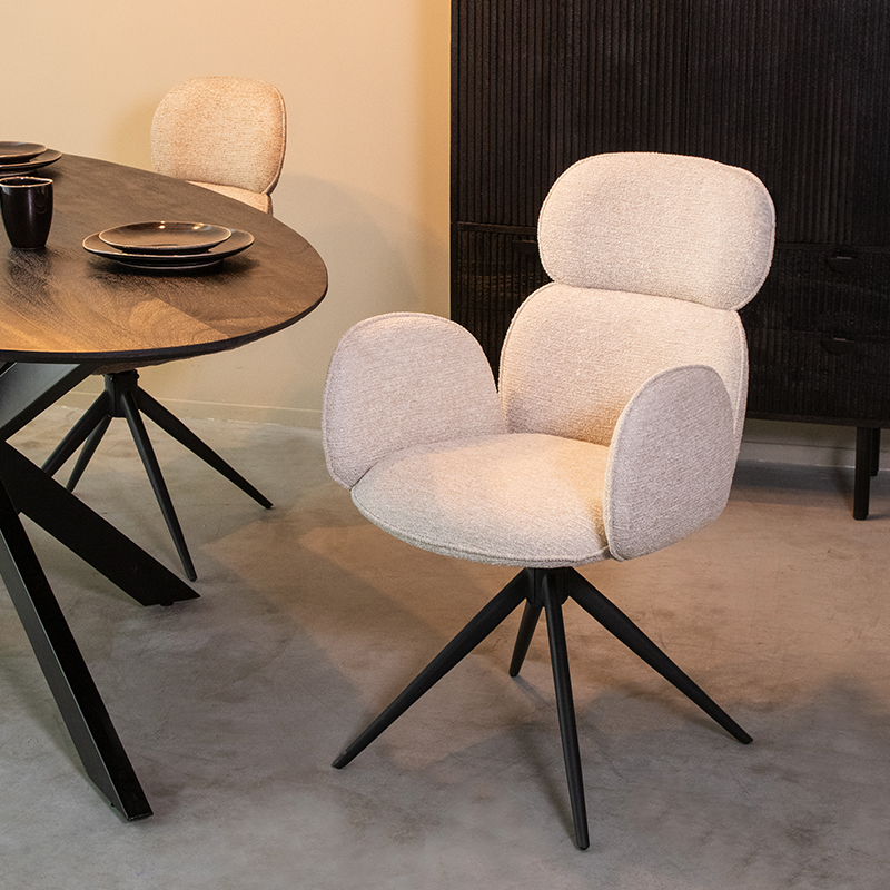 Chaise de salle à manger I_Vidar - Pivotant - Accoudoir - Naturel Beige - Royal Boucle - Rurale - LABEL51