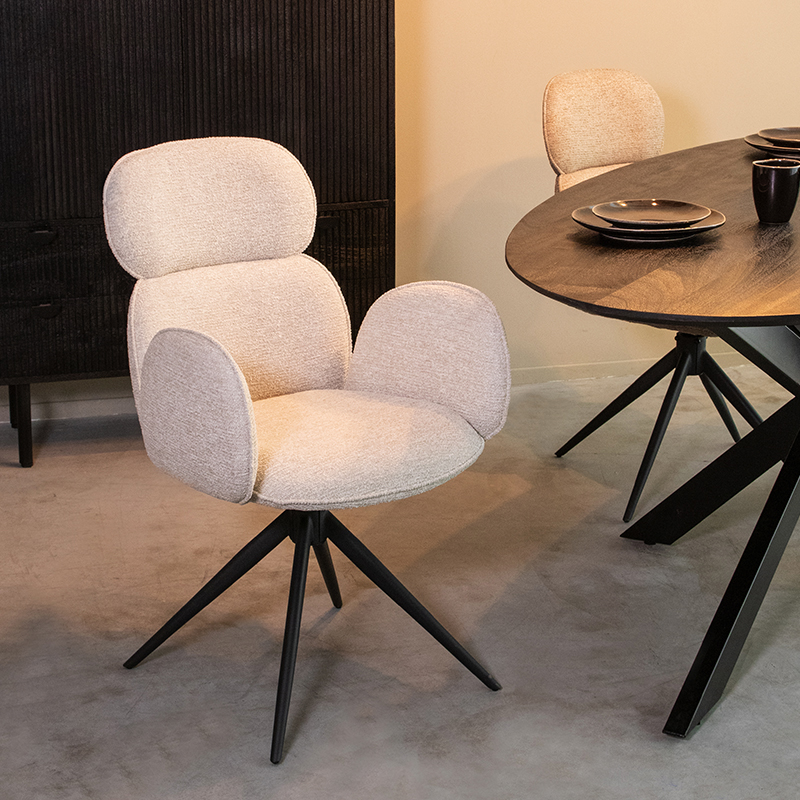 Chaise de salle à manger I_Vidar - Accoudoir - Naturel Beige - Royal Boucle - Rurale - LABEL51