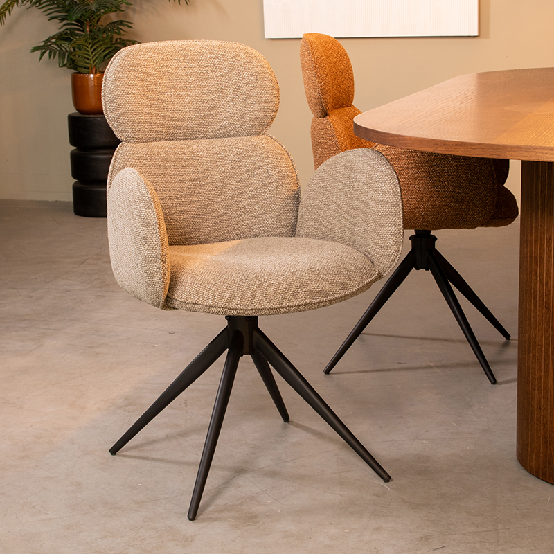 Chaise de salle à manger I_Vidar - Accoudoir - Mushroom - Marron - Royal Boucle - Rurale - LABEL51