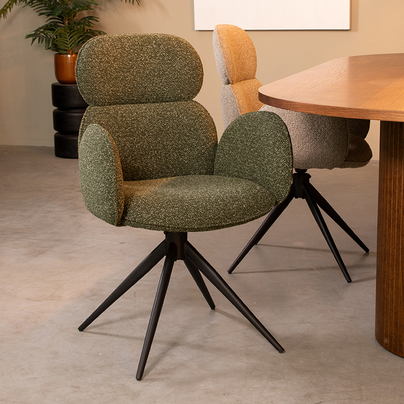 Chaise de salle à manger I_Vidar - Accoudoir - Forêt - Vert - Royal Boucle - Moderne - LABEL51