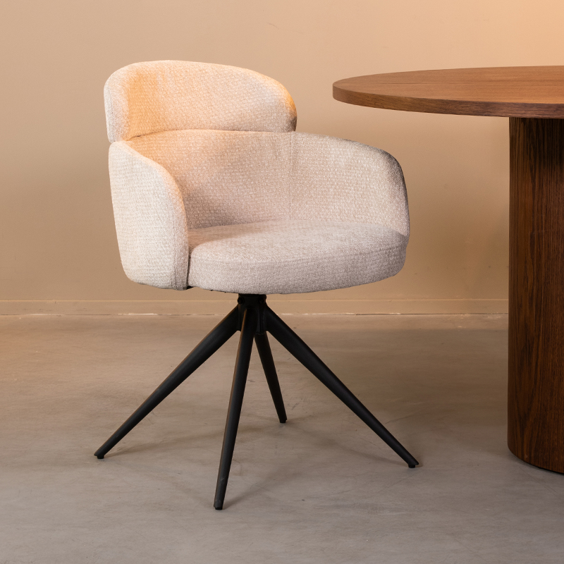 Chaise de salle à manger I_Levi - Pivotant - Accoudoir - Naturel Beige - - Minimaliste - LABEL51
