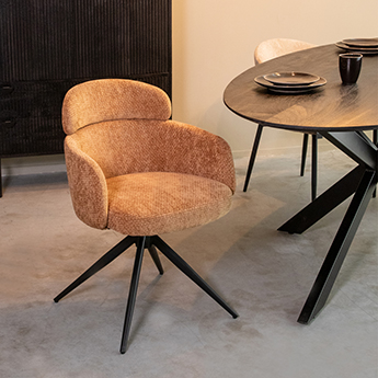 Chaise de salle à manger I_Levi - Accoudoir - Cognac - Marron - Elite - Moderne - LABEL51