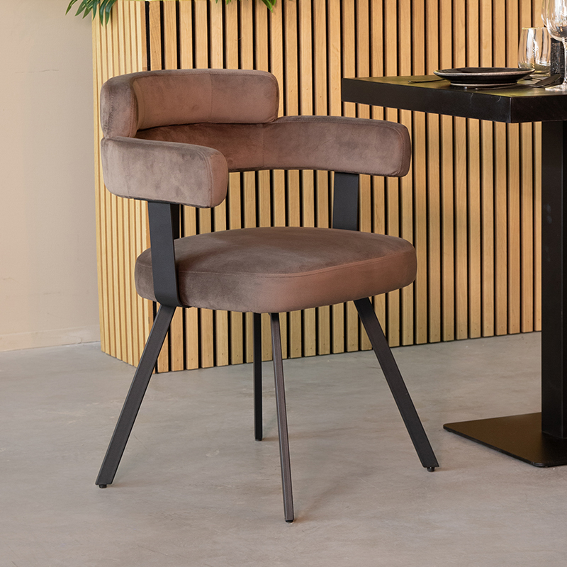 Chaise de salle à manger I_Bardio - Accoudoir - Taupe - BRUIN - Velours - Rurale - LABEL51