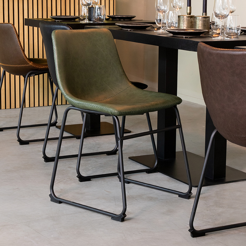 Chaise de salle à manger I_Risto - Hunter - GROEN - Stof, metaal & hout - Sans accoudoir - Industriel - LABEL51