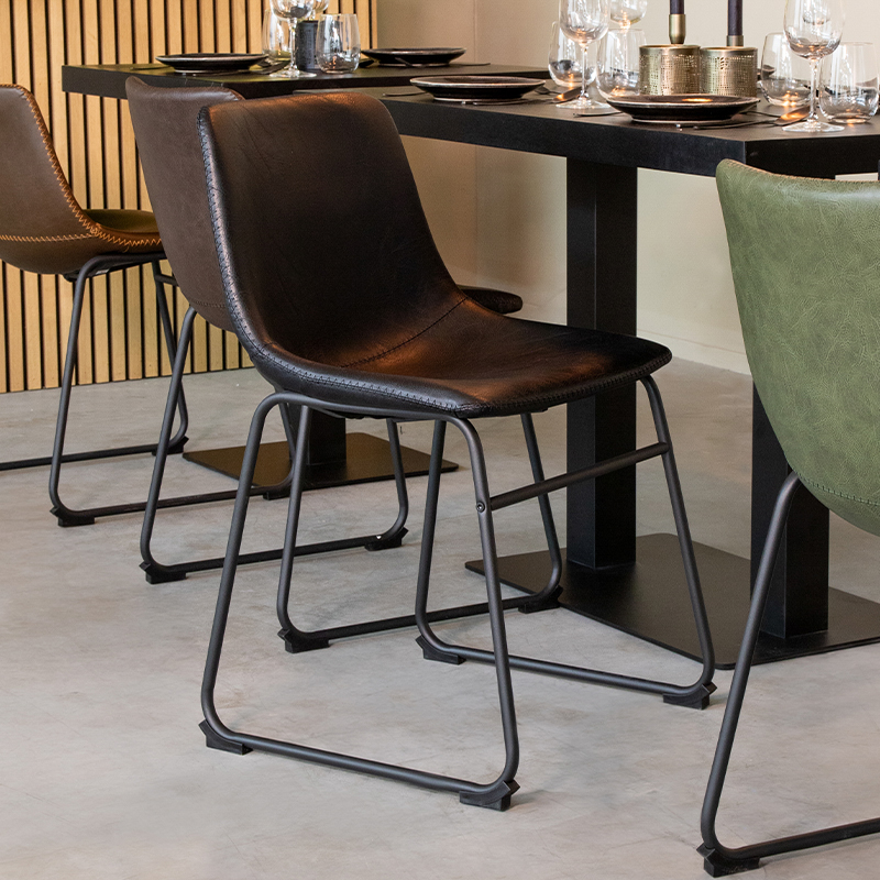 Chaise de salle à manger I_Risto - Noir - Kunstleder - Sans accoudoir - Industriel - LABEL51