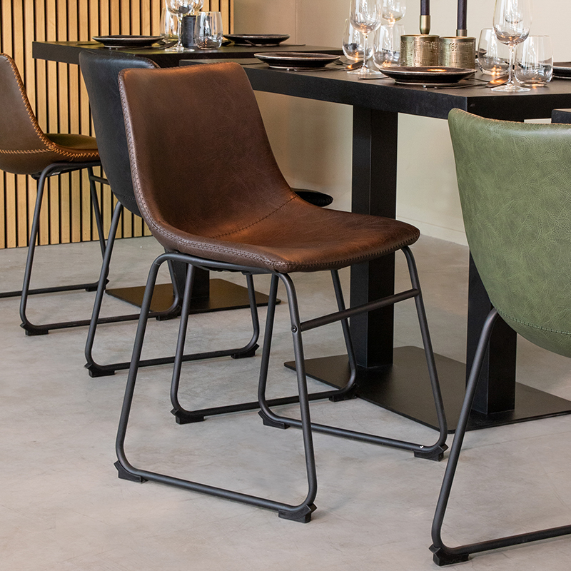 Chaise de salle à manger I_Risto - Marron - Kunstleder - Sans accoudoir - Industriel - LABEL51