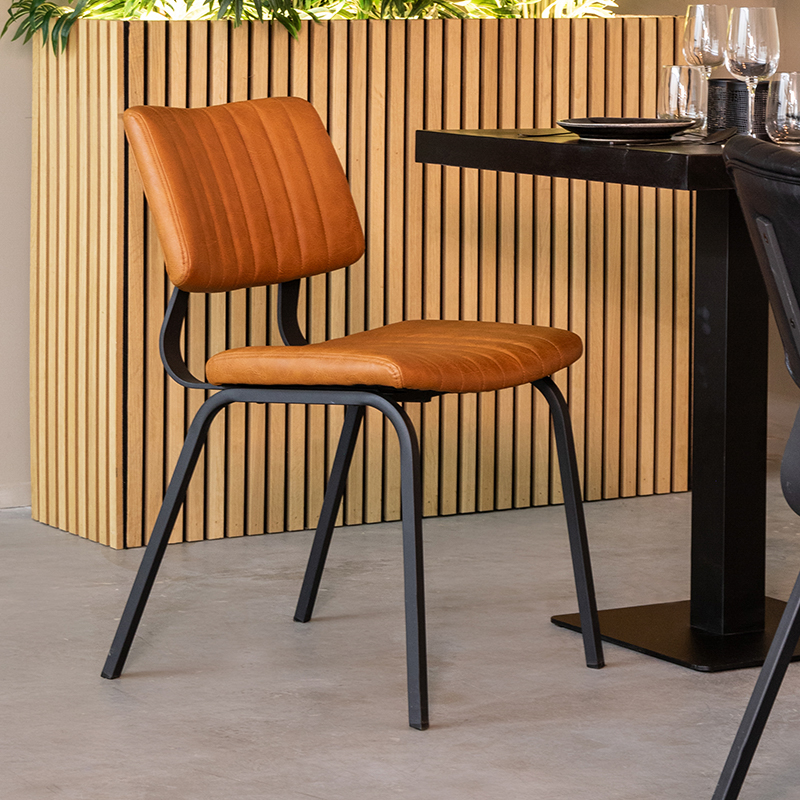 Chaise de salle à manger I_Gusto - Cognac - Marron - Kunstleder - Sans accoudoir - Industriel - LABEL51
