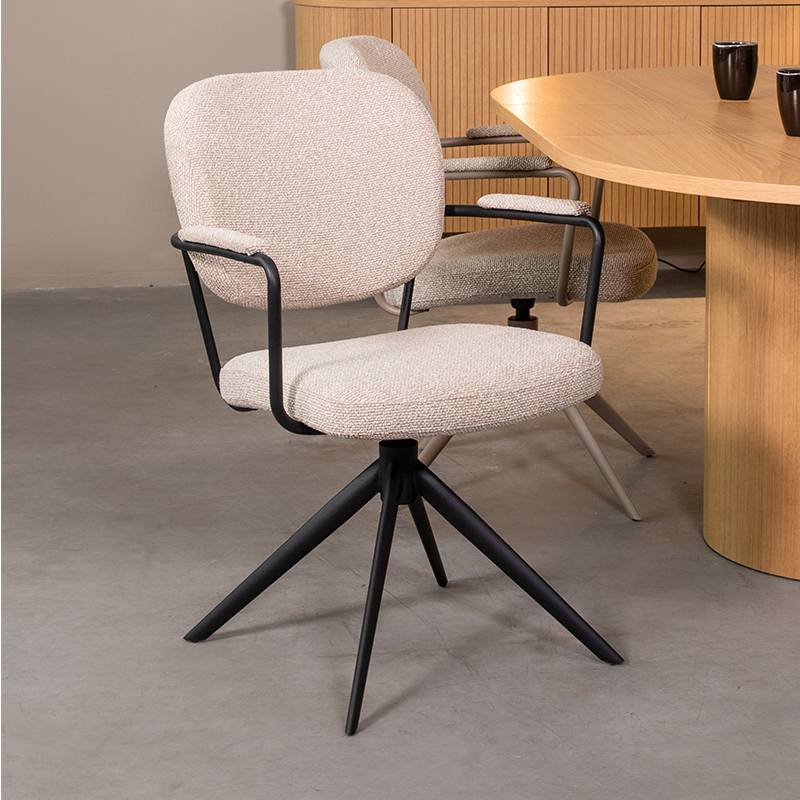 Chaise de salle à manger I_Basel - Accoudoir - Naturel Beige - Royal Boucle - Rurale - LABEL51