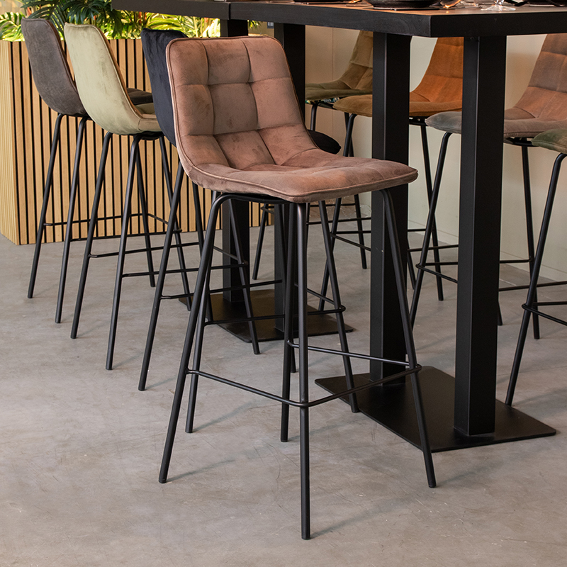 Tabouret de bar I_Bistro - Hoog - Taupe - Marron - Velours - Sans accoudoir - Rurale - LABEL51