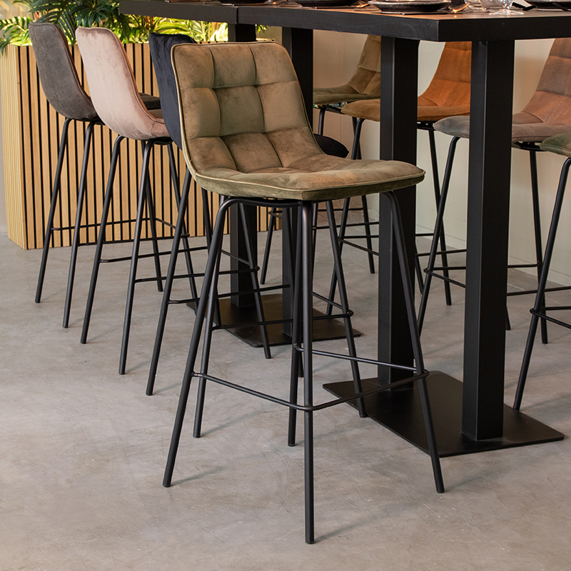 Tabouret de bar I_Bistro - Hoog - Hunter - Vert - Velours - Sans accoudoir - Industriel - LABEL51