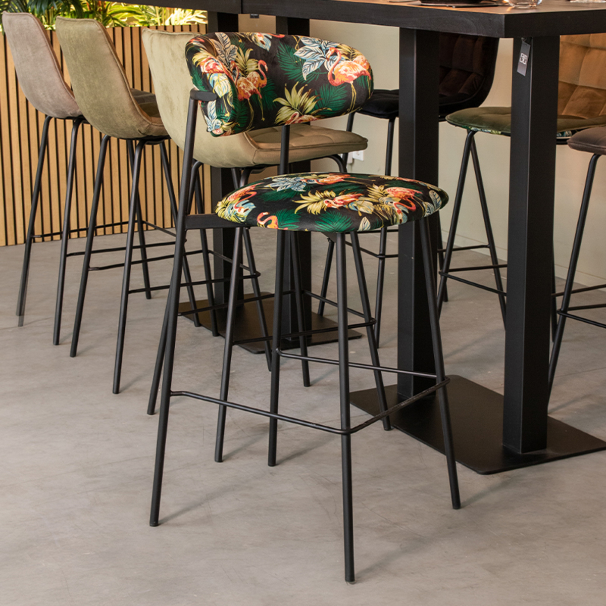 Chaise de salle à manger I_Ferry - Printed Flamingo - Bleu - Velours - Sans accoudoir - Design - LABEL51