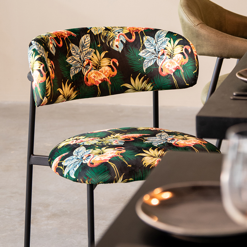 Chaise de salle à manger I_Ferry - Printed Flamingo - Bleu - Velours - Sans accoudoir - Design - LABEL51
