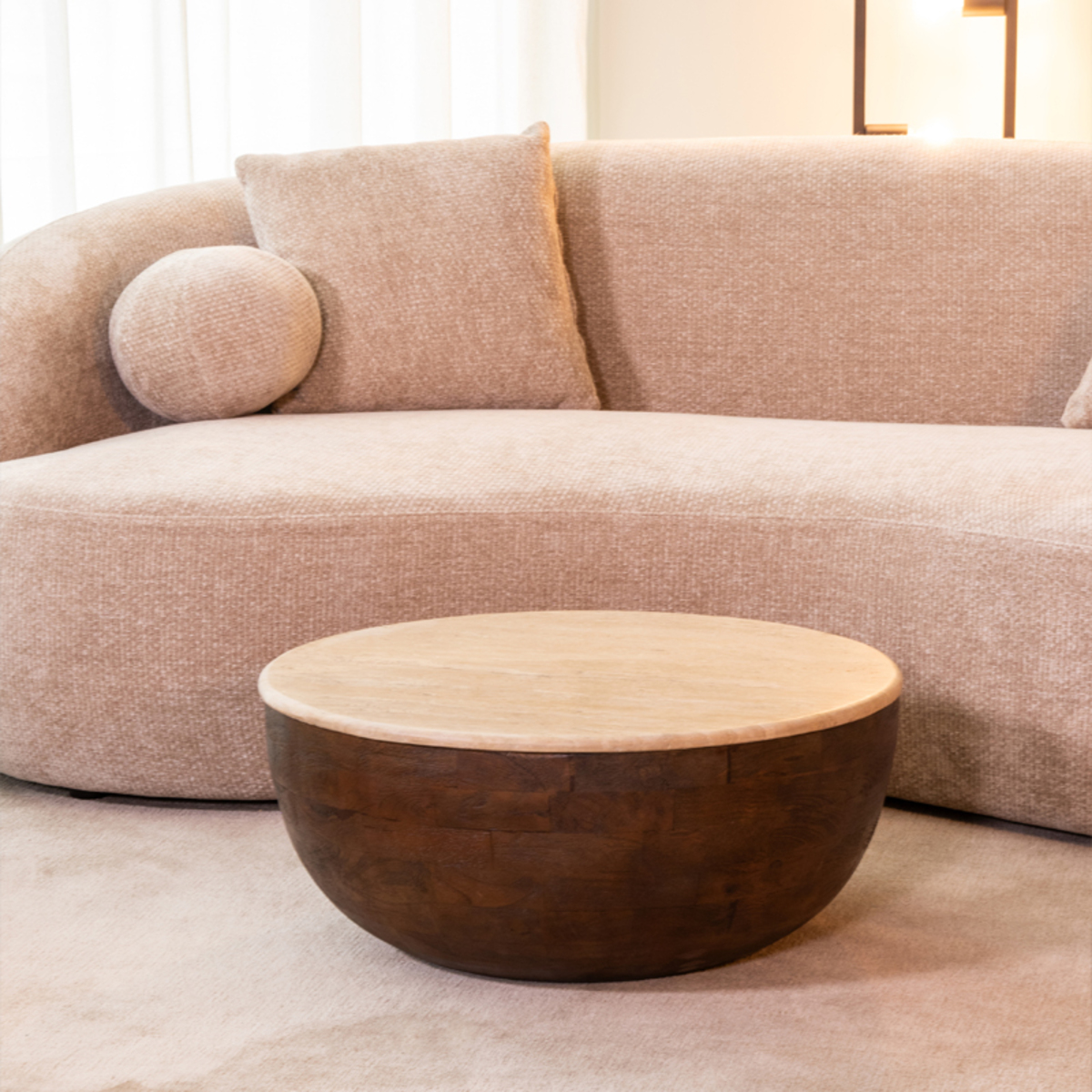 Table basse I_Bowl - Ronde - Espresso - Marron - Travertin - Minimaliste - LABEL51