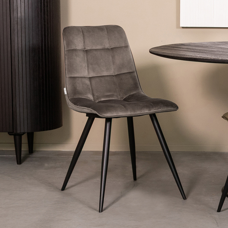 Chaise de salle à manger I_Bistro - Taupe - Marron - Velours - Sans accoudoir - Rurale - LABEL51