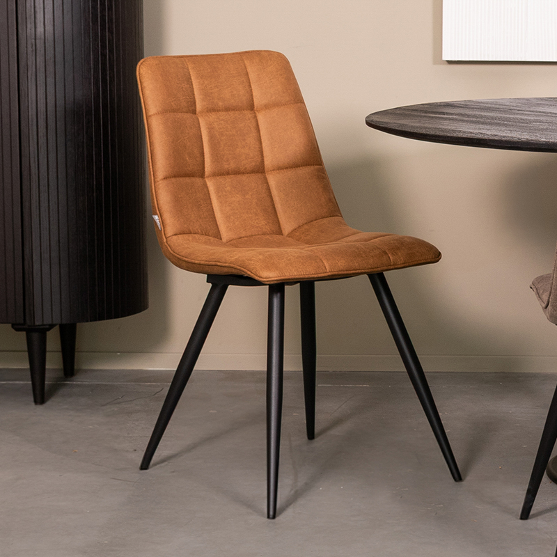 Chaise de salle à manger I_Bistro - Cognac - Marron - Micro Suede - Sans accoudoir - Moderne - LABEL51