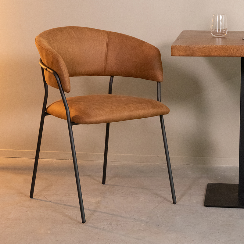 Chaise de salle à manger I_Luuk - Accoudoir - Cognac - Marron - Micro Suede - Moderne - LABEL51