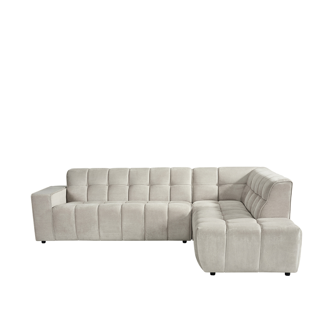 Canapé d'angle I_Valentino - Droit Voorstaand - Naturel Beige - Velvet - LABEL51