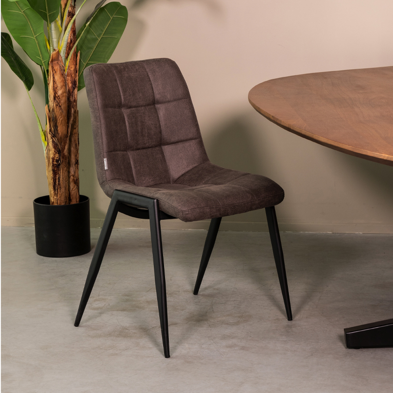 Chaise de salle à manger I_Noor - Anthracite - Gris - Micro Suede - Sans accoudoir - Moderne - LABEL51