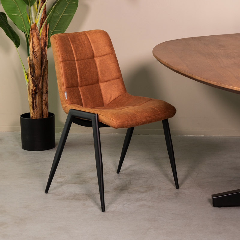 Chaise de salle à manger I_Noor - Cognac - Marron - Micro Suede - Sans accoudoir - Moderne - LABEL51