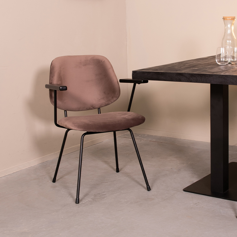 Chaise de salle à manger I_Gastron - Taupe - Marron - Velours - Sans accoudoir - Rurale - LABEL51