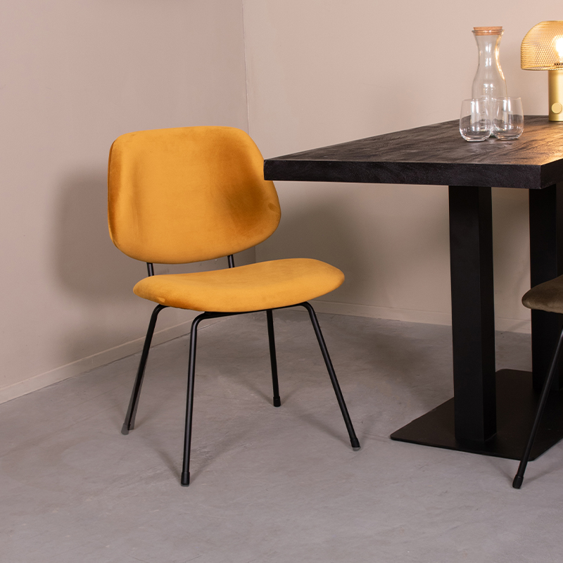 Chaise de salle à manger I_Bello - Ocre - Jaune - Velours - Sans accoudoir - LABEL51