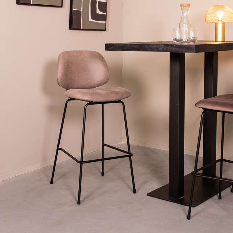 Tabouret de bar I_Bello - Hoog - Taupe - Marron - Micro Suede - Sans accoudoir - Moderne - LABEL51