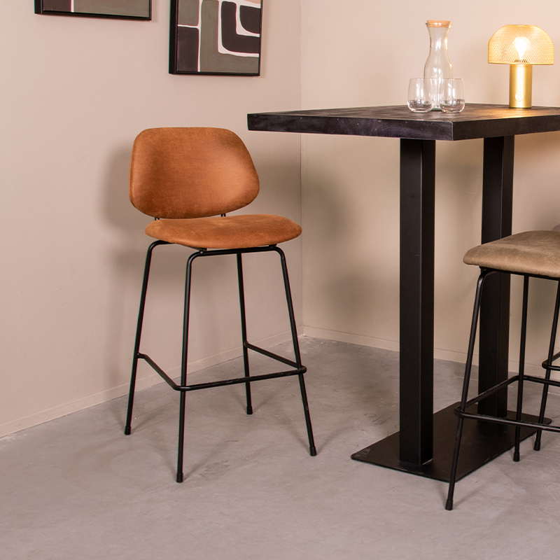 Tabouret de bar I_Bello - Hoog - Cognac - Marron - Micro Suede - Sans accoudoir - Moderne - LABEL51